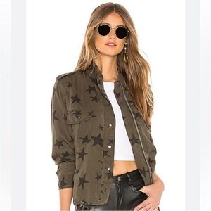 Rails Collins Sage Black Star-Print Utility Jacket Women's Size S Lyocell Linen